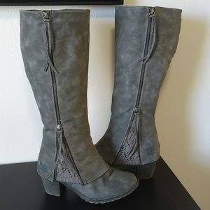 Muk Luks Gray Block Heel Tall Knee High Riding Boots